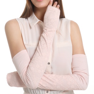 WARMEN防晒手套女蕾丝+棉双层面料夏季开车防紫外线手套 UV018