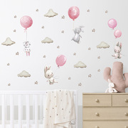 卡通云彩星星小兔子气球墙贴 儿童房墙壁贴纸装饰跨境