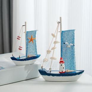 地中海创意家居装饰摆件，木质做旧工艺，帆船模型摆件装饰品木船小船