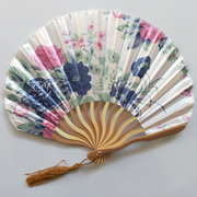 优雅女式贝壳扇日式和风蕾丝小折扇舞蹈龙扇清新女夏季绸布折扇