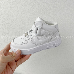 真皮女童小白鞋2024春季空军一号儿童，板鞋高帮男童鞋子透气运动鞋