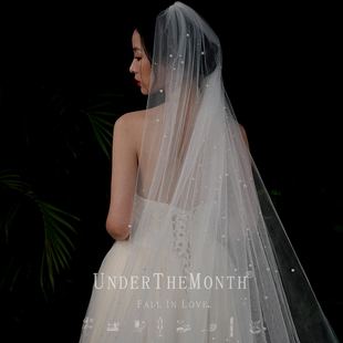 新娘结婚主婚纱头纱超仙森系网红拍照道具长款大拖尾珍珠头纱头饰