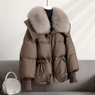 大毛领羽绒服短款2023冬季美拉德时尚洋气加厚皮草白鸭绒(白鸭绒)外套