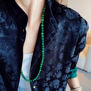 天然干青翡翠帝王绿毛衣链，明星同款糯米，种项链气质显白国风新中式