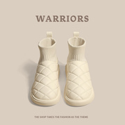 warriors~冬季棉靴厚底加绒加厚面包短靴弹力袜子，靴雪地靴女秋冬