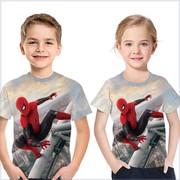 蜘蛛侠上衣亲子装夏季英雄远征儿童，t恤3d数码印花短袖t恤2024
