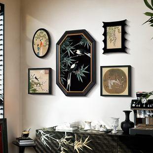 法式中国风装饰画客厅新中式沙发背景墙壁画复古组合竹子中古风