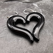 天然镶嵌黑玛瑙耳环纯银，耳饰个性黑色，耳坠气质简约可搭配情侣心形