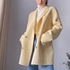 尤氧自制鹅黄色双面羊绒羊毛大衣双排扣中长款宽松西装外套