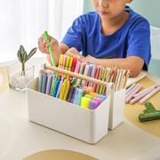 马克笔收纳盒大容量笔筒书桌面儿童画笔水彩笔，铅笔文具桶笔架置物桌面笔筒收纳盒分格手提马克笔画笔水彩笔