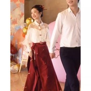 新中式国风晨袍汉服马面裙套装敬酒服新娘结婚便装，回门订婚礼服裙