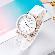 GEDI白色表带学生韩版士手表腕表时装表玫瑰金表歌迪女陶瓷