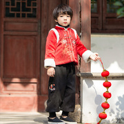 汉服男童冬装加棉加厚中式保暖棉服，小男孩中国风拜年服过年新年装