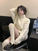 日系慵懒风纯欲高领毛衣女秋冬温柔软糯设计感小众针织衫白色外套