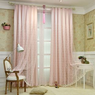 窗帘免打孔安装遮光蕾丝网，红公主风粉色卧室少女，公主房挂钩式成品