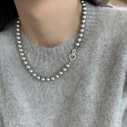 真多麻灰色珍珠项链女2024锁骨链轻奢小众，设计高级感颈链