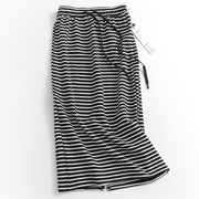 l103黑白条纹抽绳运动半身裙女夏季小个子，开叉裙子包臀裙半裙长裙