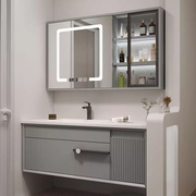 顾之卫浴浴室柜，组合岩板无缝陶瓷洗脸盆，卫生间洗手池漱台智能镜柜