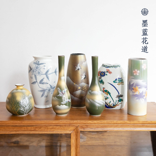 日本进口九谷烧彩绘陶瓷花瓶摆件日式花器插花器皿艺术装饰品摆件