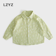 lzyz童装男童长袖衬衫夏季薄款中小童，宝宝衬衫儿童夏装纯棉宽松潮
