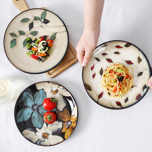 玉泉日式手绘创意陶瓷盘子菜盘家用餐具瓷器方盘中式高级感餐盘