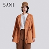 撒尼sani2023秋季商场同款时尚A型连帽抽绳橙色中长款风衣外套