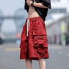 hiphop美式高街酒红色工装短裤男款夏季休闲机能大码五分中裤潮牌