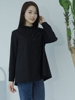 yun韫2023秋冬衬衫女气质通勤娃娃，领单排扣纯棉黑色宽松版上衣女