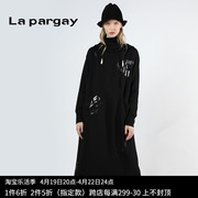 lapargay纳帕佳2023女秋季黑白色长袖修身中长款针织连衣裙潮