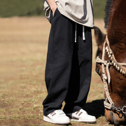 垂感黑色工装裤男宽松直筒纯棉，2024秋季日系复古山系户外长裤