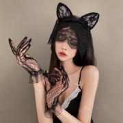 黑色性感猫耳朵发箍女蕾丝面罩眼罩遮脸网纱发夹发卡万圣节头饰