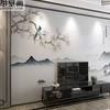 8d新中式山水花鸟墙纸电视背景墙，壁纸简约客厅沙发影视墙壁画墙布
