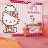 粉色卡通HelloKitty猫儿童房墙纸公主房女孩卧室背景环保墙布壁画