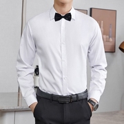 送领结衬衫男士长袖秋季潮流白色衬衣修身韩版结婚伴郎新郎衬衣