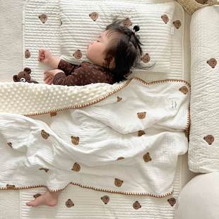全棉儿童双层纱豆豆毯小清新婴儿卡通盖毯纯棉夏凉被薄被子四季毯