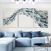 魚游生財北歐裝飾畫抽象艺术鯨魚ins客厅沙发三联无框画壁画