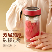 双层隔热玻璃水杯办公室女士网红高颜值带盖便携大容量泡花茶杯子