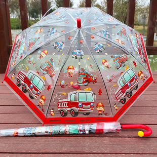 工程车透明儿童雨伞，小学生塑料幼儿园，安全宝宝小孩卡通儿童伞