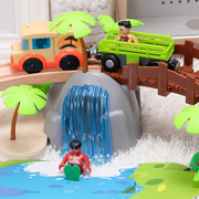 儿童木制电动火车轨道车玩具男孩益智小火车动手拼搭玩具兼容米兔