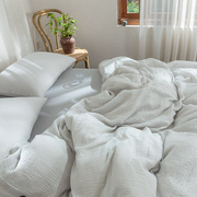 全棉三层纱单品床单笠被套枕套日式简约素色木耳边格子床品可定制
