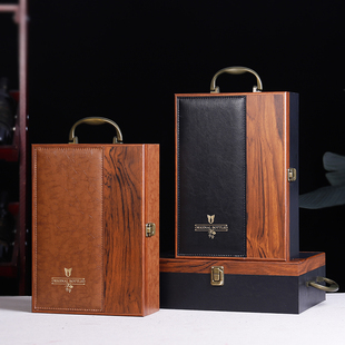 高档红酒盒礼盒双支装木盒单支葡萄酒，包装盒子烤漆酒箱空盒通用