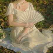 蕾丝扇子配旗袍汉服的复古风，小折扇白色洛丽塔，女走秀跳舞蹈折叠扇
