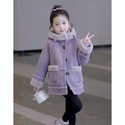 韩国童装2024女童，加绒外套韩版秋冬季儿童加厚皮毛一体大衣