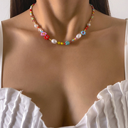 lisa同款彩色雏菊串珠项链，女小众设计感ins时尚气质颈链锁骨链潮