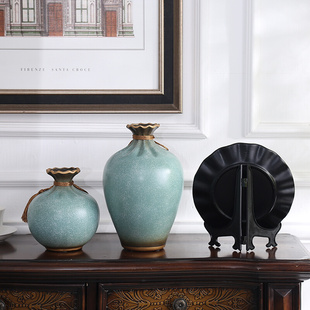 高档美式乡村三件套陶瓷花瓶摆件，欧式田园复古装饰客厅，家用家居装