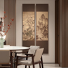 新中式餐厅背景墙装饰画2024酒店，风景立体画玄关木雕长条挂画