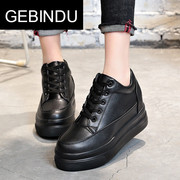 gebindu小白鞋松糕带g高跟，低帮鞋休闲鞋，粗跟系带增高鞋品牌内增高