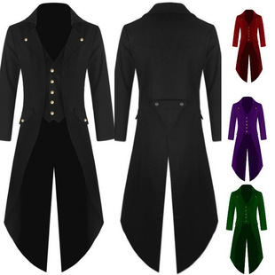 欧美时尚大衣蒸汽朋克哥特风衣，男士cos外套，中世纪复古长款燕尾服