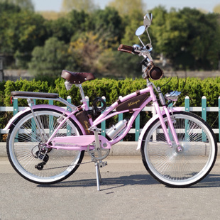 24寸女士粉色自行车女生复古变速单车经典轻便城市通勤脚踏车轻奢