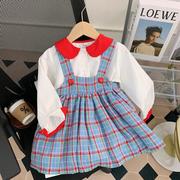 童装女童春装套装裙2024网红儿童洋气宝宝衬衫背带裙两件套潮
